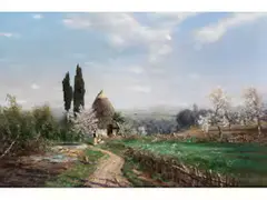 Italienische Landschaft im Frühling by Ascan Lutteroth, oil on canvas, offered Jun 2023