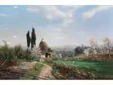 Italienische Landschaft im Frühling by Ascan Lutteroth, oil on canvas, offered Jun 2023