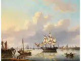 Holländischer Hafen by Nicolaas Riegen, oil on canvas, sold Jul 2015