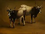Zwei Kühe by Jacob Philipp Hackert, oil on panel, offered Jul 2018