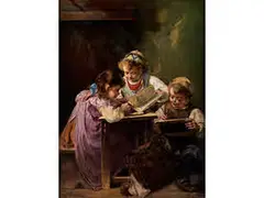 Unterricht der Kinder by Georg Roessler, oil on canvas, offered Jun 2016