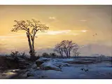 Winterlandschaft in der Dämmerung by Eduard Hildebrandt, oil on canvas, offered Mar 2015