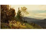 Landschaft mit Arbeitern an Einem Steinbruch by Heinrich Bürkel, oil on board, offered Sep 2015