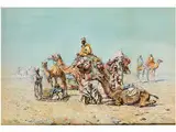 Lagernde Beduinen mit Kamelen in der Wüste Nahe Kairo by Mariano de Franceschi, watercolor, offered Sep 2015