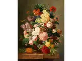 Grosses Blumenstillleben mit Ananas und Schmetterlingen by Jean François Eliaerts, oil on canvas, sold Dec 2024