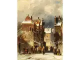 Winterliche Strassenansicht mit Zahlreichen Figuren by Charles Leickert, oil on panel, sold Mar 2025
