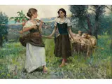 Junges Hirtenmädchen und Orangenpflückerin in Hügeligem Gelände by Francesco Paolo Michetti, oil on canvas, offered Mar 2019
