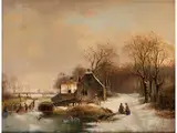 Winterlandschaft mit Fischerhaus und Schlittschuhläufern by Jan van Ravenswaay, oil on canvas, offered Dec 2015