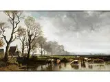Herbstlandschaft mit Kuhherde an der Wasserstelle by Joseph Wenglein, oil, sold Dec 2015