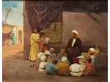 Die Koranschule by Voitler Billney, oil on canvas, sold Jun 2024
