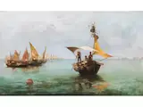 Segelbarken auf Ruhiger see vor Venedig by Giuseppe Pogna, oil on canvas, offered Sep 2025