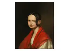 Bildnis Eines Jungen Mädchens mit Rotem Tuch und Zöpfen by Friedrich von Amerling, oil on canvas, offered Dec 2021