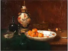 Stillleben mit Mandarinen und Einer Imari-deckelvase by Antoine Vollon, oil on panel, offered Jun 2022