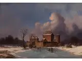 Winterlandschaft mit Figuren und Burg by Georg Emil Libert, 1820 Kopenhagen - 1908 Donen, oil on canvas, offered Apr 2016