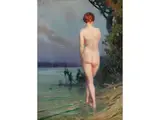 Mondscheinbaden im Starnberger see by Angelo Graf von Courten, oil on canvas, sold Dec 2023