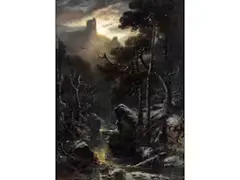 Winterlicher Gebirgsbach by Adolf Stademann, oil on canvas, sold Mar 2025
