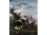 Jungstier an Einem Baumstumpf by Viktor Weißhaupt, oil on canvas, sold Sep 2024