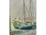 Schiffe in Verschneitem Jachthafen in Einer Nördlichen Stadt by Arnold Balwé, oil on canvas, offered Dec 2016