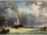 Einlaufender Dreimaster bei Sturm by Frans Arnold II Breuhaus de Groot, oil on panel, offered Sep 2023