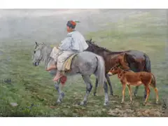 Tschechischer Reiter in Weiter Landschaft by Joža Uprka, oil on canvas, sold Dec 2025