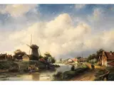 Sommerliche Flusslandschaft mit Windmühlen by Charles Leickert, oil on canvas, offered Dec 2025