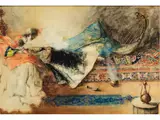 Liegende Schönheit mit Bogenharfe by Antonio Rivas, watercolor, offered Jun 2024