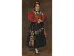 Junge Frau in Tracht by Franz Defregger, oil, offered Dec 2025
