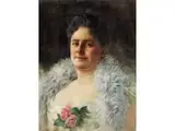 Portrait Einer Dame mit Federboa by Paul François Quinsac, oil on canvas, offered Jun 2023