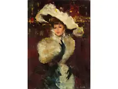 Elegante Dame mit Federhut by Victor Guerrier, oil on canvas, sold Jun 2021