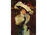 Elegante Dame mit Federhut by Victor Guerrier, oil on canvas, sold Jun 2021