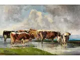 Kühe auf der Weide im Wasser Stehend by Friedrich Otto Gebler, oil on board, offered Mar 2019