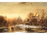 Verschneiter Dorfweiher im Abendlicht by Adolf Stademann, oil on canvas, sold Sep 2025