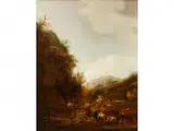 Bergige Landschaft mit Hirten und Vieh an der Tränke by Johann Christian Klengel, oil on panel, offered Apr 2016