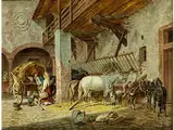 Ansicht Eines Italienischen Gehöfts mit Stallungen, Personen, Pferd und Eseln by Franz Quaglio, oil, offered Sep 2017