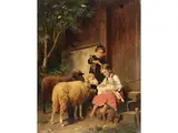 Zwei Kinder mit Schafen by Adolf Eberle, oil, offered Dec 2023