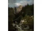 Gebirgslandschaft mit Fluss und Wanderer by Heinrich Heinlein, 1803 - 1885, oil on canvas, offered Dec 2016
