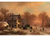 Kutsche vor Eingeschneitem Gasthaus by Anton Doll, oil on canvas, sold Sep 2023