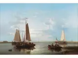 Fischerboote auf Ruhiger see by Abraham Hulk d.Ä., oil on canvas, sold Jun 2023
