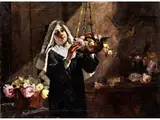 Bildnis Einer Nonne mit Blumen by Virgilio Ripari, oil on canvas, sold Jun 2019