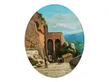 Der Aufstieg an der Stadtmauer by Lorenzo Gelati, oil on panel, offered Mar 2021