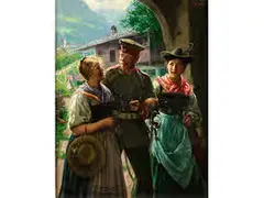 Heimkehr des Jungen Soldaten im Bayerischen Oberland by Emil Rau, oil on canvas, offered Jun 2016