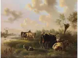 Ruhendes Vieh an Einem Fluss by Albertus Verhoesen, oil on canvas, offered Jun 2023