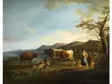 Voralpenlandschaft mit Hirtenpaar und Kühen by Max Joseph Wagenbauer, oil on copper, sold Sep 2018