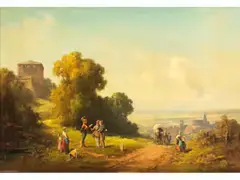 Passkontrolle vor der Stadt by Willy Moralt, oil on panel, sold Dec 2023