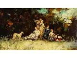 Beisammensein bei Musik im Park mit Windhund by Adolphe Joseph Thomas Monticelli, oil on panel, offered Dec 2024