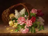 Stillleben mit Rosen und Flieder in Einem Korb by Alfred-Arthur Brunel de Neuville, oil on canvas, sold Dec 2015