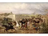 Szene aus dem Deutsch-französischen Krieg by Alfred Decaen, oil on canvas, sold Dec 2019