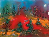 Paysage by Paul-Vanier Beaulieu, 1971, mixed media on paper, sold Sep 2022