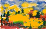 Paysage by Paul-Vanier Beaulieu, 1971, mixed media on paper, sold Sep 2022
