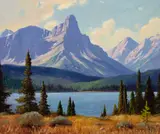 Mountain Landscape by Roland Gissing, oil on canvas, sold Sep 2022